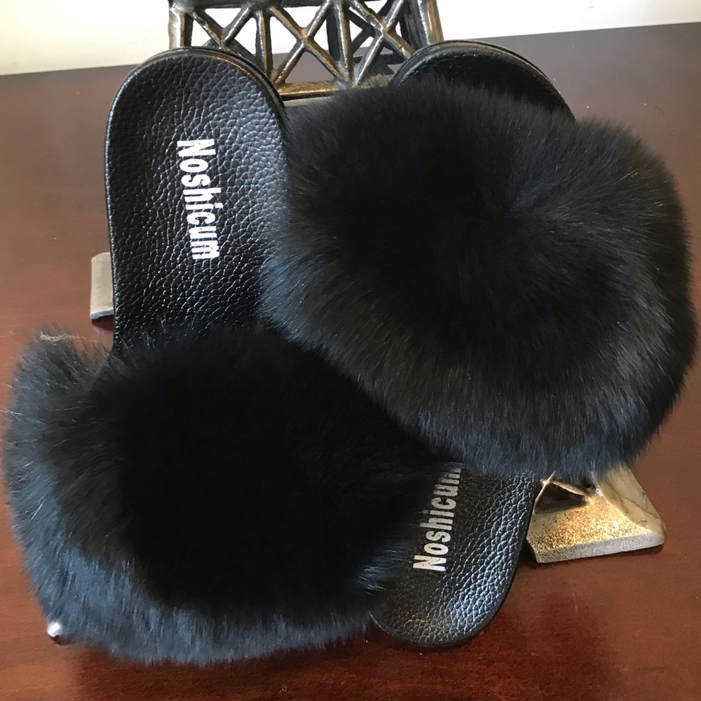 100% Raccoon fur slides